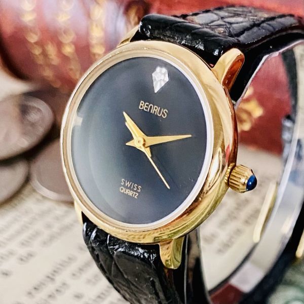 【高級時計ベンラス 】Benrus クォーツ デイト 腕時計 レディース ビンテージ ブレスレット カクテル ウォッチ クリスタル