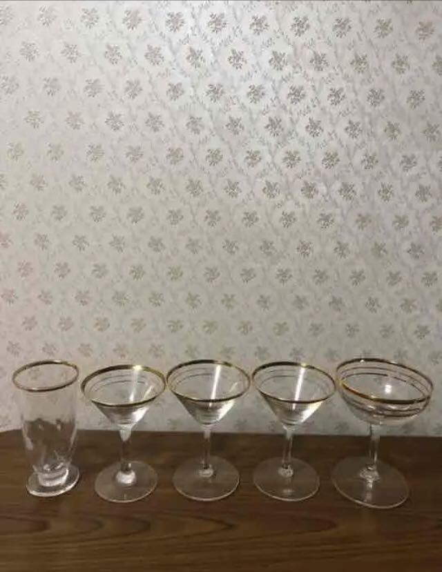 カクテルグラス アルコールグラス ガラス 金縁 5個セットの画像1