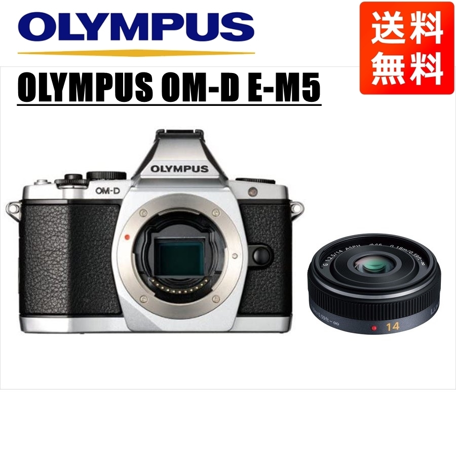 オリンパス OLYMPUS OM-D E-M5 シルバーボディ パナソニック 14mm 2.5 単焦点 パンケーキ レンズセット ミラーレス一眼 中古 カメラ