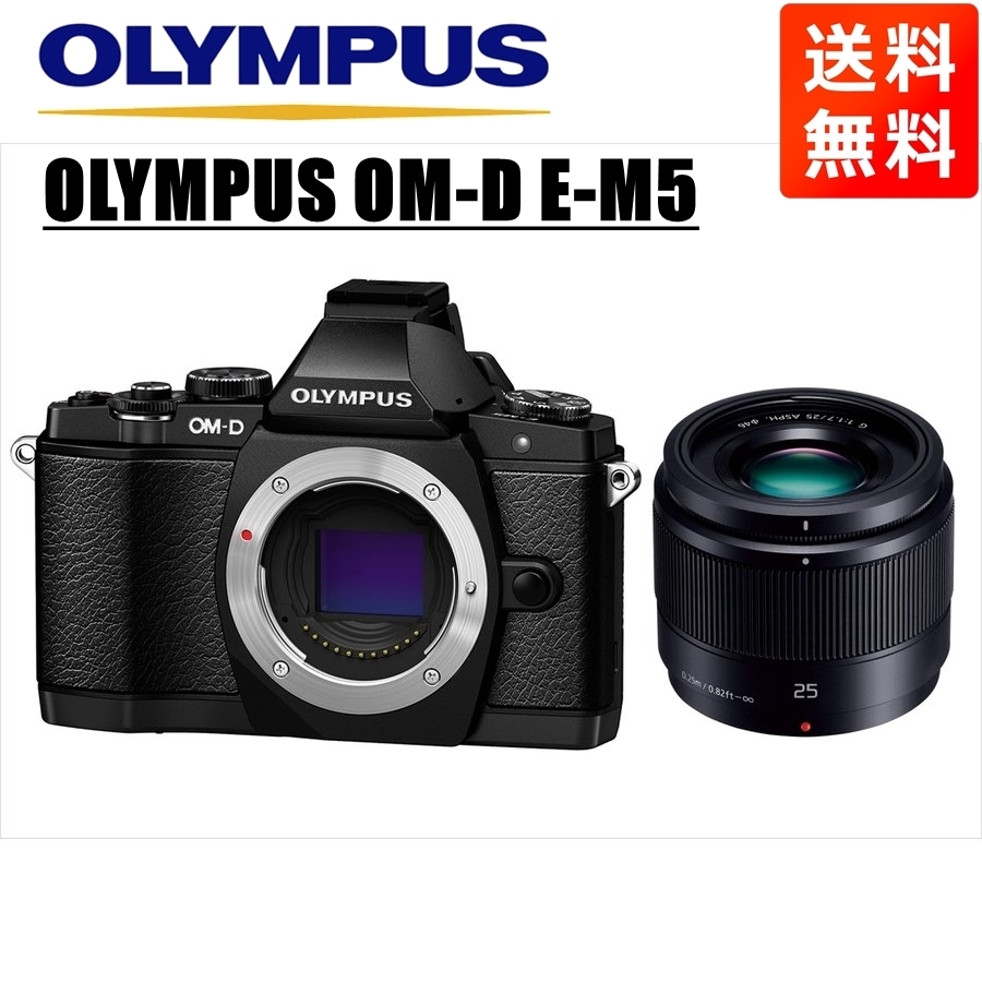 オリンパス OLYMPUS OM-D E-M5 ブラックボディ パナソニック 25ｍｍ 1.7 黒 単焦点 レンズセット ミラーレス一眼 中古 カメラ