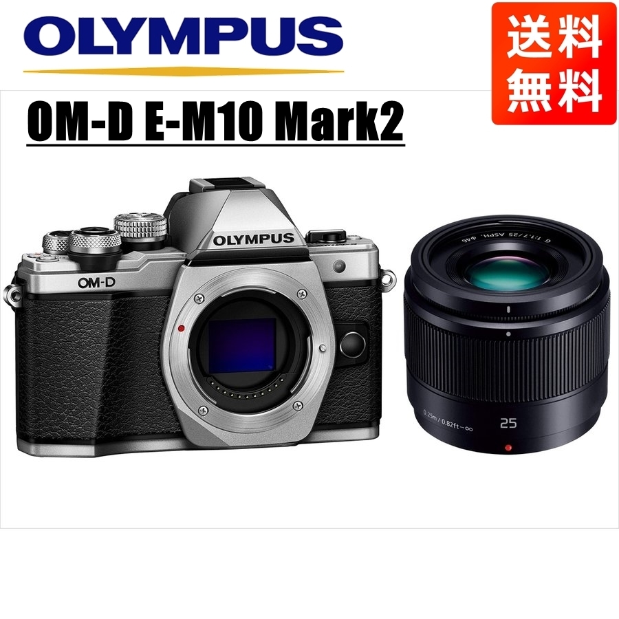 オリンパス OLYMPUS OM-D E-M10 Mark2 シルバーボディ パナソニック 25ｍｍ 1.7 黒 単焦点 レンズセット ミラーレス一眼  カメラ