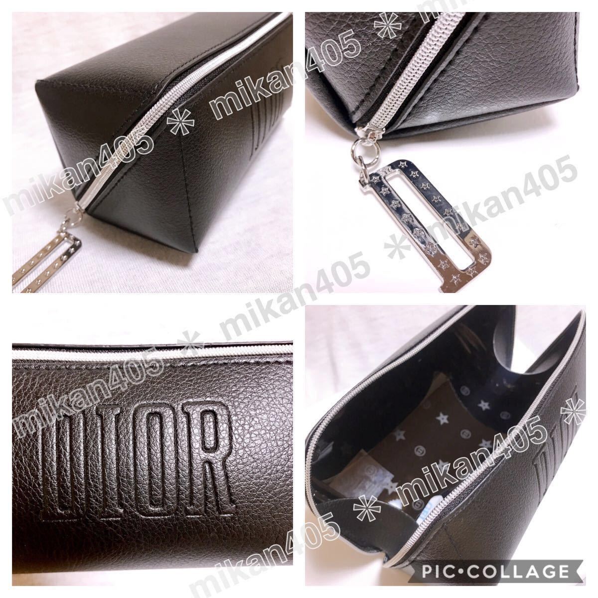 Dior ディオール レザー スクエア型 ブラック ポーチ ノベルティ Dior ディオール レザー スクエア型 ブラック ポーチ ノベルティ
