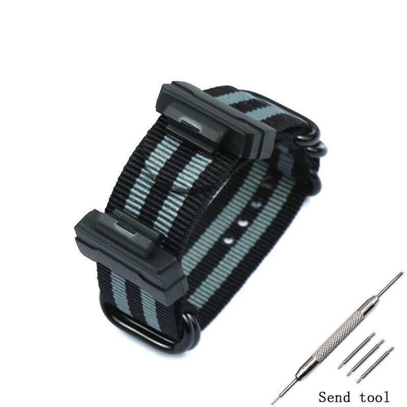 カシオ CASIO G shock 用 互換品 NATOストラップ コネクタ付き 20mm 22mm_ブラックグレー