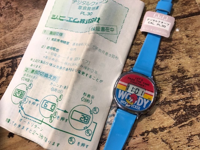 BK051 デッドストック級 希少レア アンティーク デジタル Q&Q シービーエム CITIZEN PL30 WOODY WOODPECKER ヴィンテージ クオーツ 腕時計_画像1