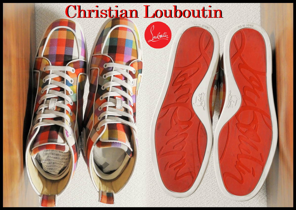 Christian Louboutin ランタスチェック クリスチャンルブタン メンズ 41 スニーカー ハイカット モザイク 美品 靴 バッグ 正規品 レザー_画像7