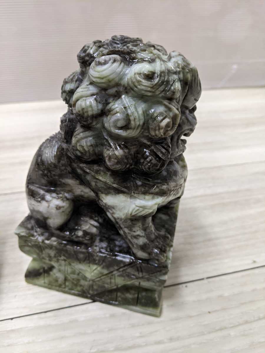 獅子　翡翠　狛犬形　彫刻一対/骨董/唐物/古玩/玉/碧玉/仏教美術/シーサー　石彫_画像5