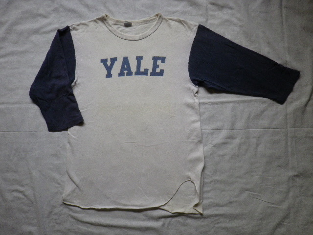 レア★70s USA製 染み込み チャンピオン YALE ベースボールTシャツ L バータグ オリジナル ビンテージ アメリカ製 染込み