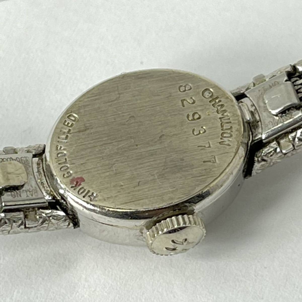 HAMILTON ハミルトン 腕時計 機械式 手巻き 金張り 10K SWISS スイス 2針 シルバーカラー オーバル ビンテージ レディース  稼動品 W3108