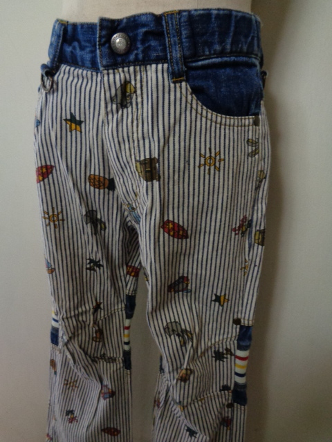 CASTELBAJAC Castelbajac pants Denim size 110 2 set stretch total pattern Kids sweat badge 