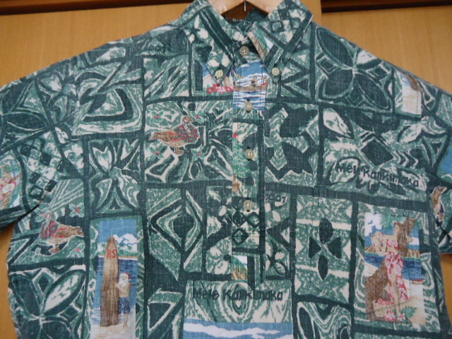 即決　ハワイ　reyn spooner　レインスプーナー　アロハシャツ　2007年　限定物　グリーン色　クリスマス柄　S