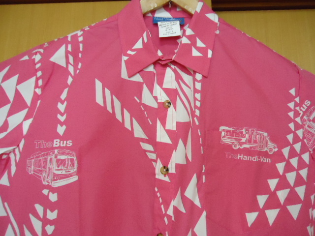ハワイ　The Bus　バス運転手　制服　アロハシャツ　ピンク色　ロゴ・バス・他柄　Ｌ　男21