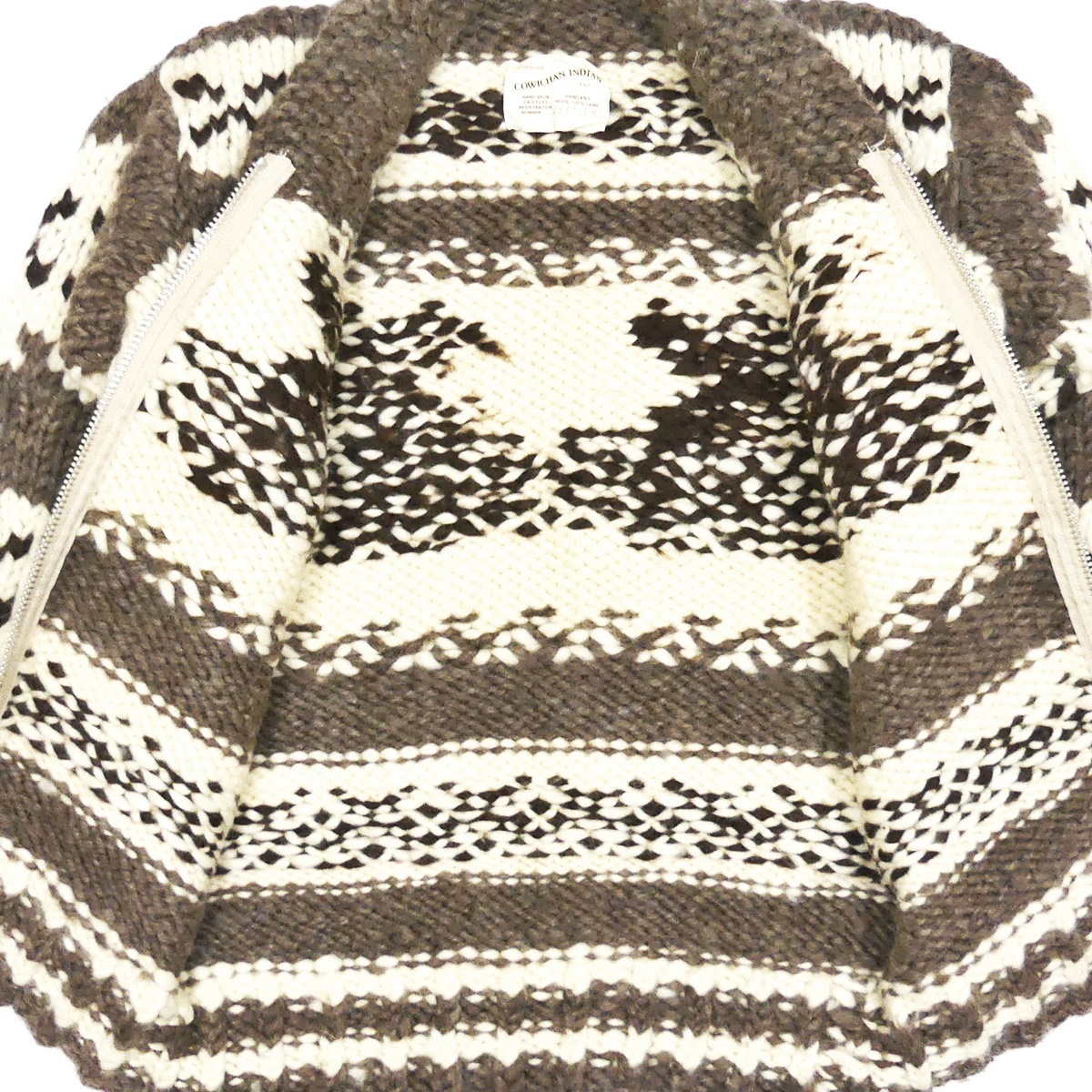 即決★カナダ製 COWICHAN INDIAN★メンズL位 カウチンセーター カウチンインディアン ニット セーター 鹿 ウールジャケット ジップアップ