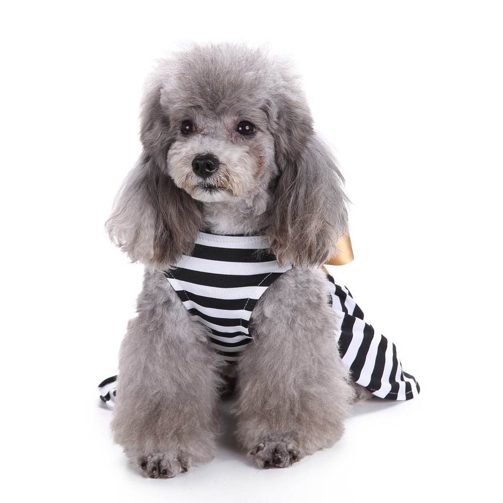 XS ボーダーワンピ 犬 リボン付き 夏服 犬服 猫服 ペットウェア