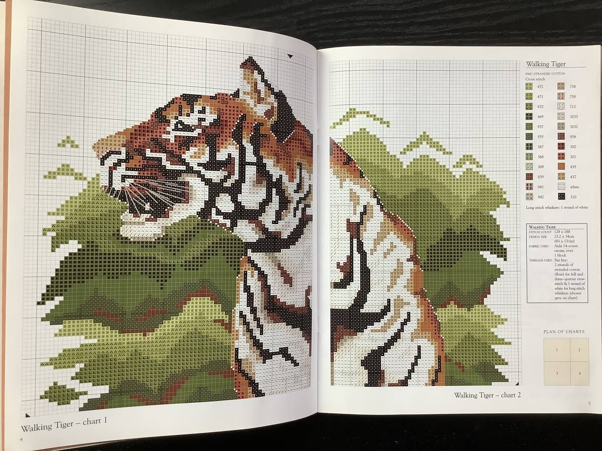 手芸本■ARTBOOK_OUTLET■C1-136★送料無料 新品 刺繍 クロスステッチ チャート タイガース 虎 CROSS STITCH COLLECTION Tigers 入手困難