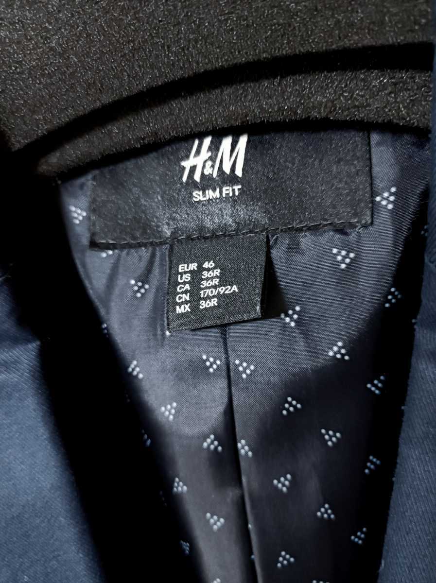 H&M　エイチアンドエム　メンズ　テーラードジャケット　ネイビー　ジャケット　EUR 46　_画像5