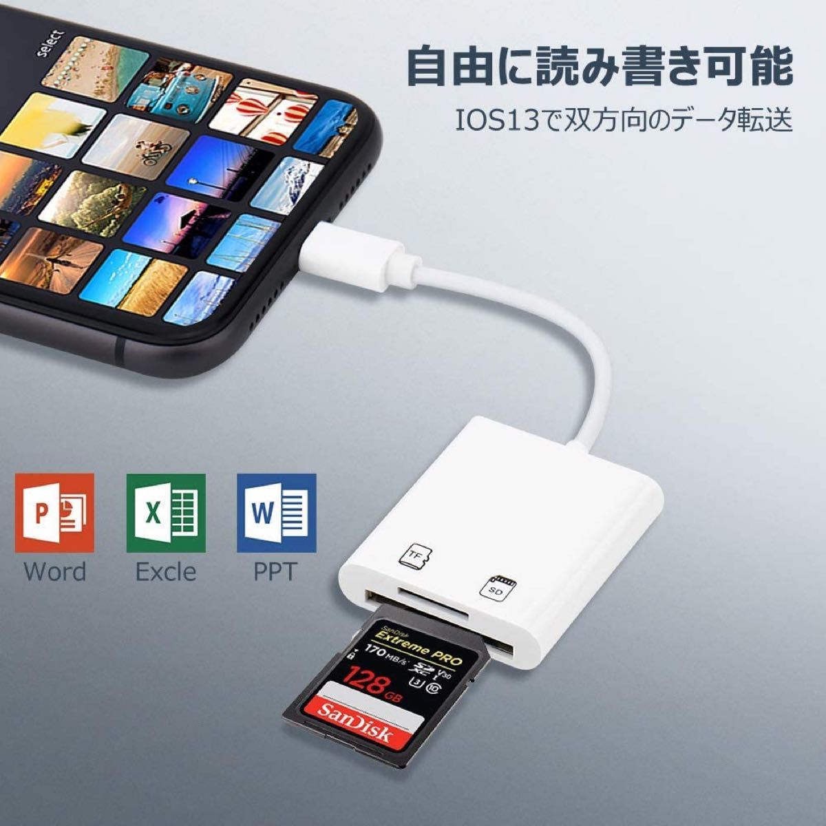 iPhone SDカードリーダー 高速 lighting SD TF 2in1