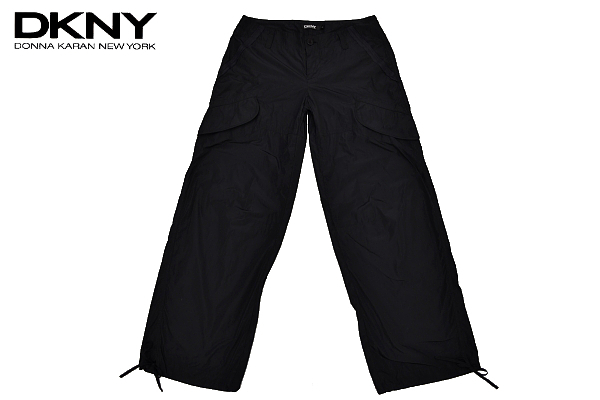 K-2561 人気の定番 超美品 DKNY ダナキャランニューヨーク 正規品 ブラック黒色 6 マチあり 薄地 第一ネット 立体3D カーゴパンツ