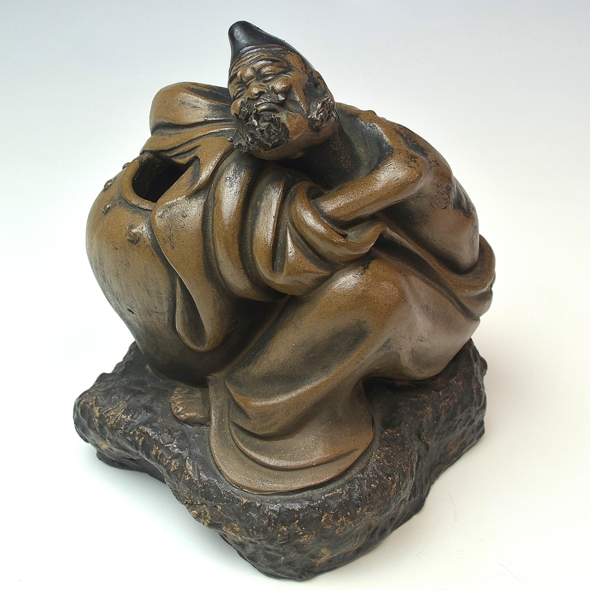 【趣楽】 中国陶磁器　時代　石湾窯　老人置物　在銘　高さ１７ｃｍ　Ｓ14３1_画像1