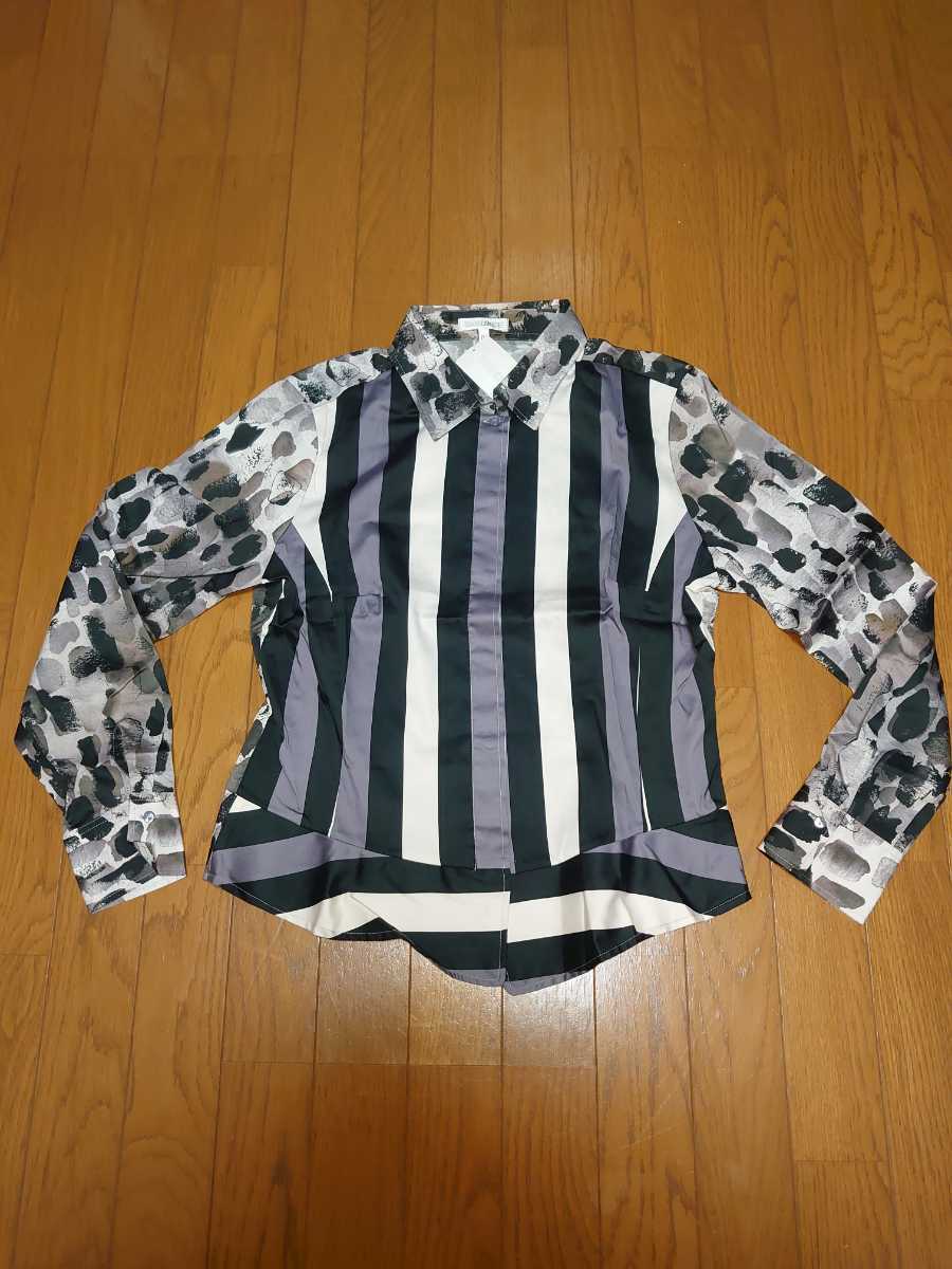 【10%OFF】 即決☆新タグ☆NARACAMICIEナラカミーチェ☆ストライプ&レオパードプリント裾切り替えシャツ☆グレー☆Ⅳ ナラ カミーチェ 【10%OFF】 即決☆新タグ☆NARACAMICIEナラカミーチェ☆ストライプ&レオパードプリント裾切り替えシャツ☆グレー☆Ⅳ ナラ カミーチェ