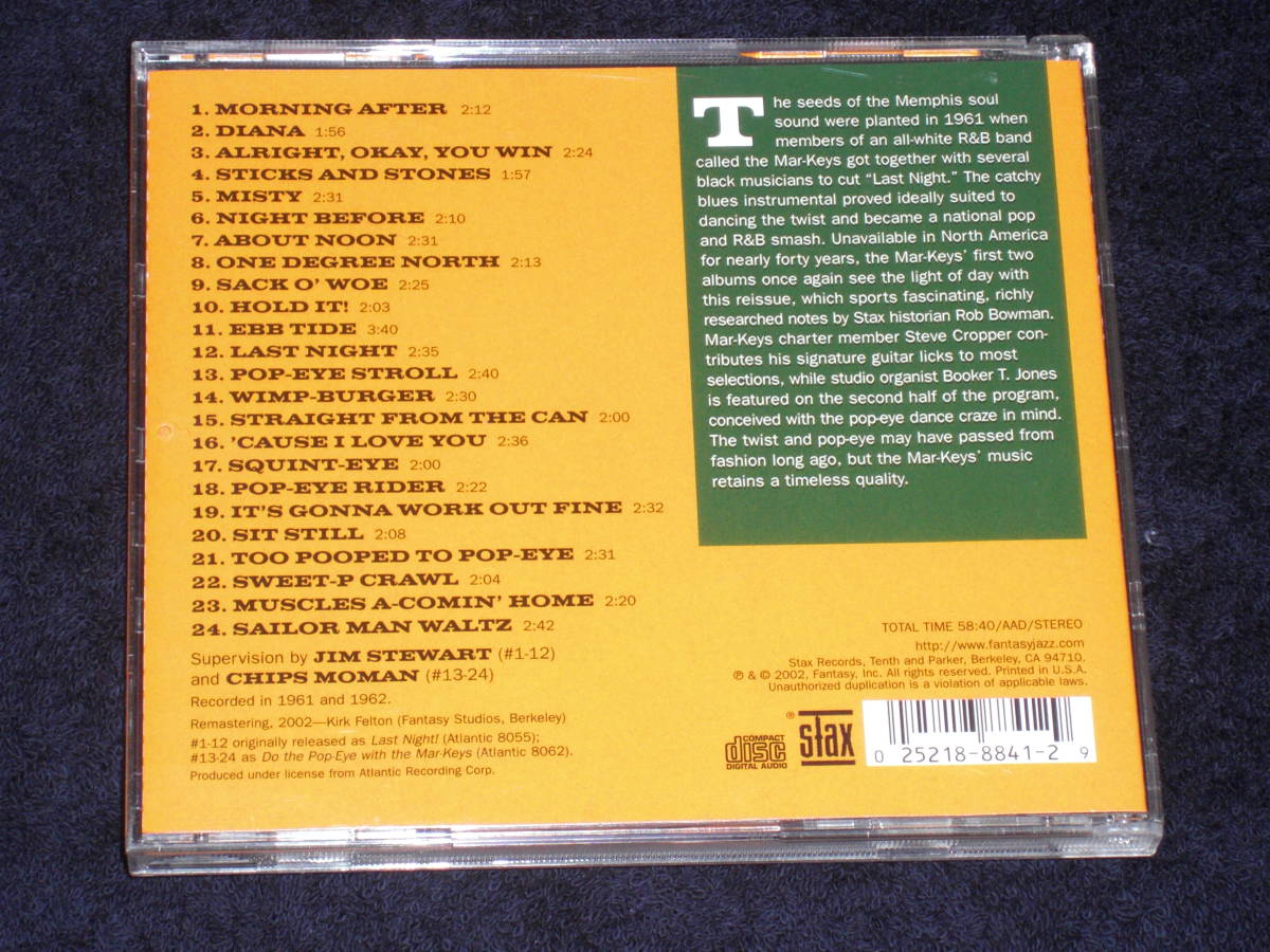 US盤CD　The Mar-Keys ： Last Night! / Do The Pop-Eye 　Remastered（Stax SCD-88041-2）H soul_画像2