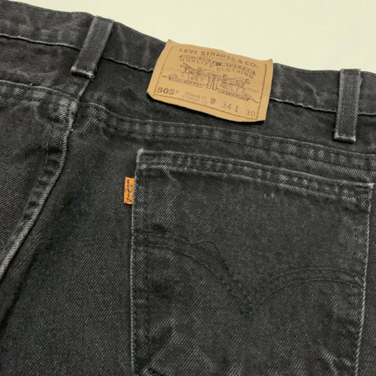 W34 × L30 90s Levi's 505 オレンジタブ 先染め ブラック デニム