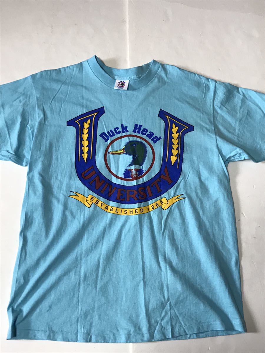 ★Duck Head ダックヘッド Tシャツ USA製 80s 90s UNIVERSITY ユニバーシティ 水色★