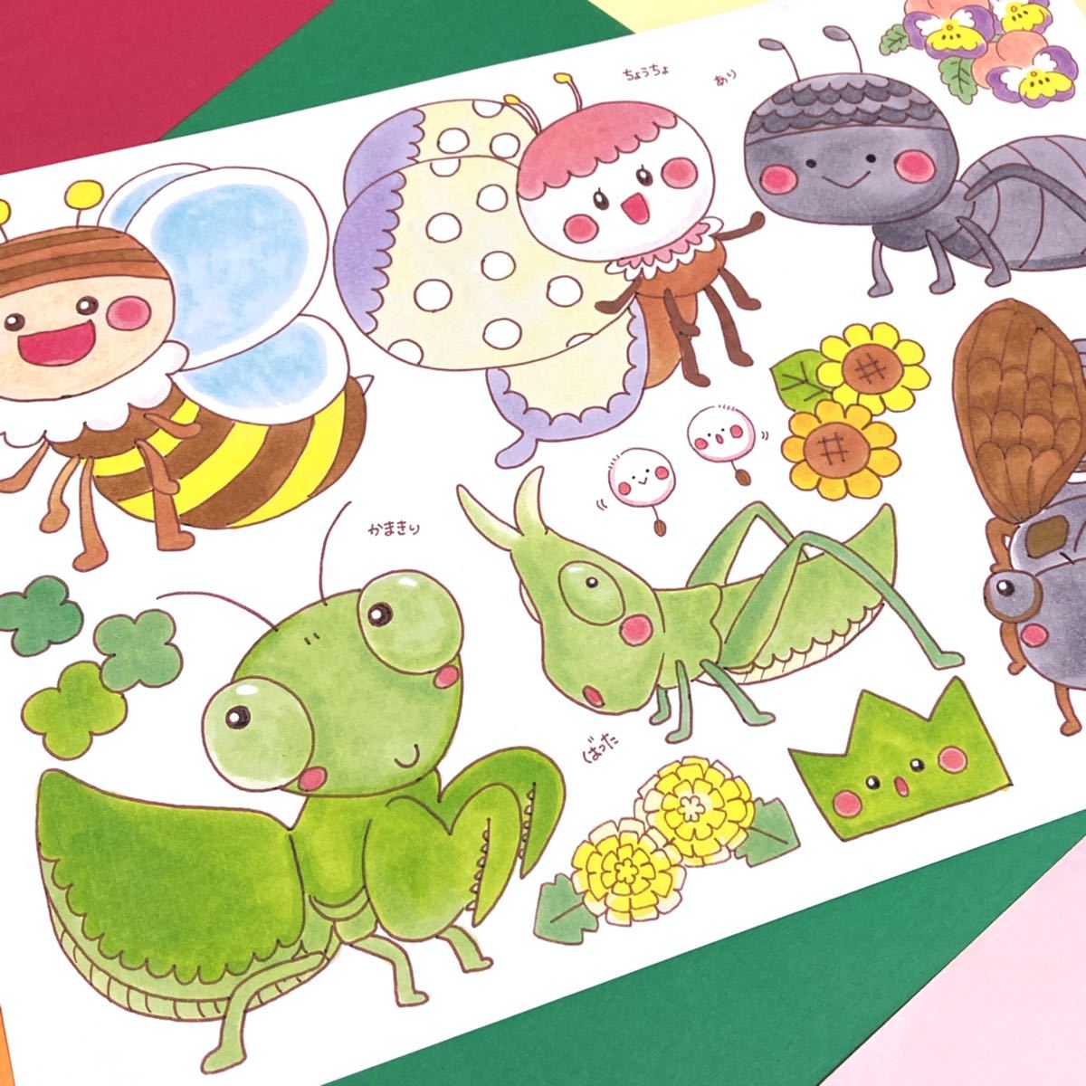 Paypayフリマ 虫たちのイラストシート ぬりえ付き Paypayフリマ 虫たちのイラストシート ぬりえ付き