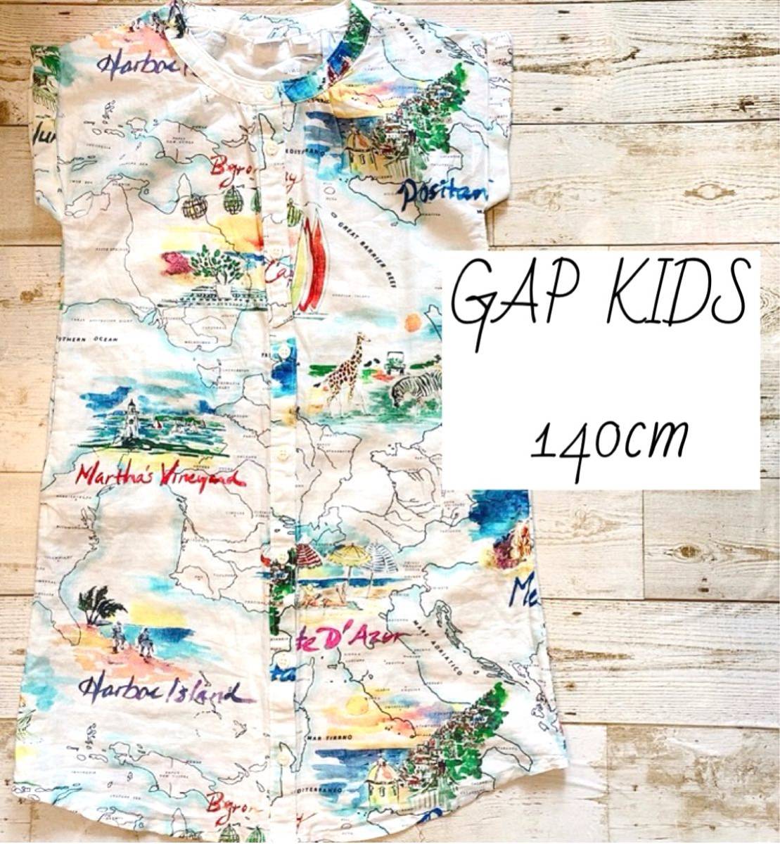 Paypayフリマ Gap Kids ギャップ キッズ 世界地図 シャツ ワンピース 140 ハワイアンシャツ