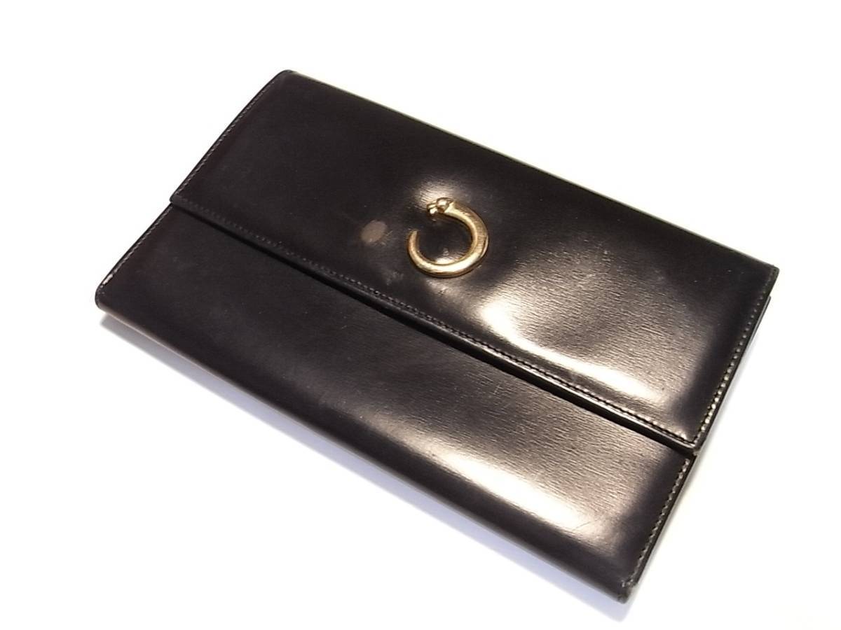 * superior article * Cartier Gold Panther change purse . attaching long wallet black 