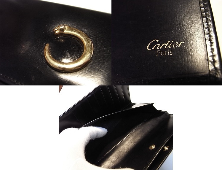 * superior article * Cartier Gold Panther change purse . attaching long wallet black 