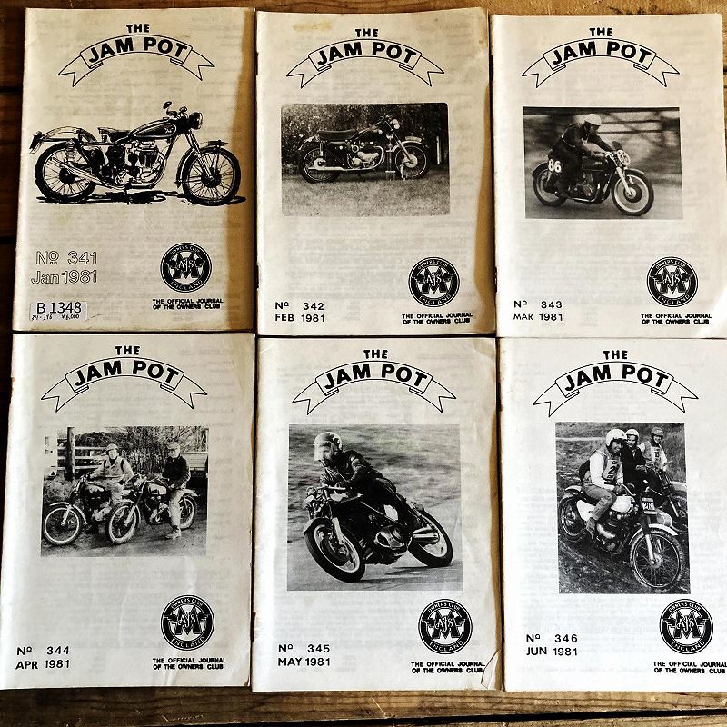 B1348 1981年「JAM POT」 ジャムポット 6冊セット　オーナーズクラブ　会報誌　ヴィンテージ 英国車 バイク 旧車 ビンテージ 自動車