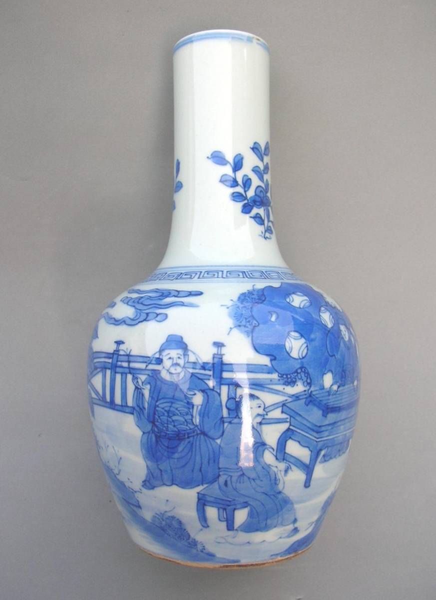中國 清時代 染付攜琴訪友人物故事文瓶