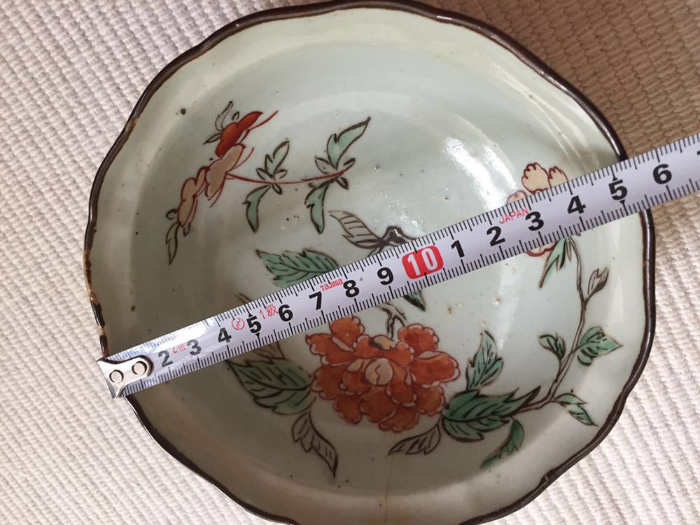 中国古陶磁器 明末 牡丹絵赤絵輪花菓子鉢 口径約15.5cm 付属なし / 時代 金彩 古陶磁 古美術 陶器陶芸 茶道具 茶碗 生活骨董_画像5