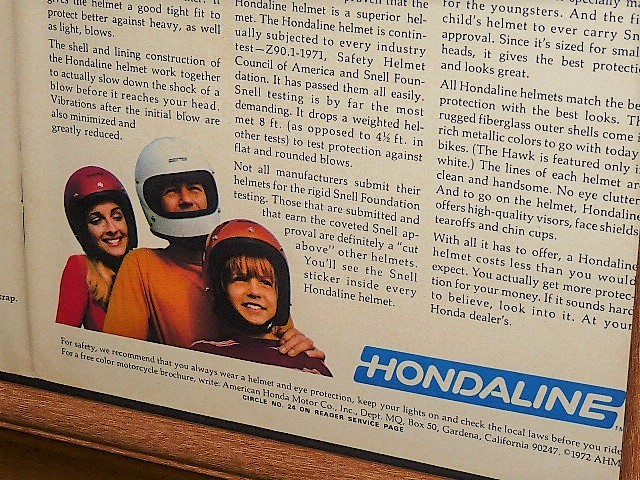 1972年 USA 洋書雑誌広告 額装品 Hondaline Helmet ホンダライン ヘルメット / HONDA ホンダ ( A3size・A3サイズ ) _画像5