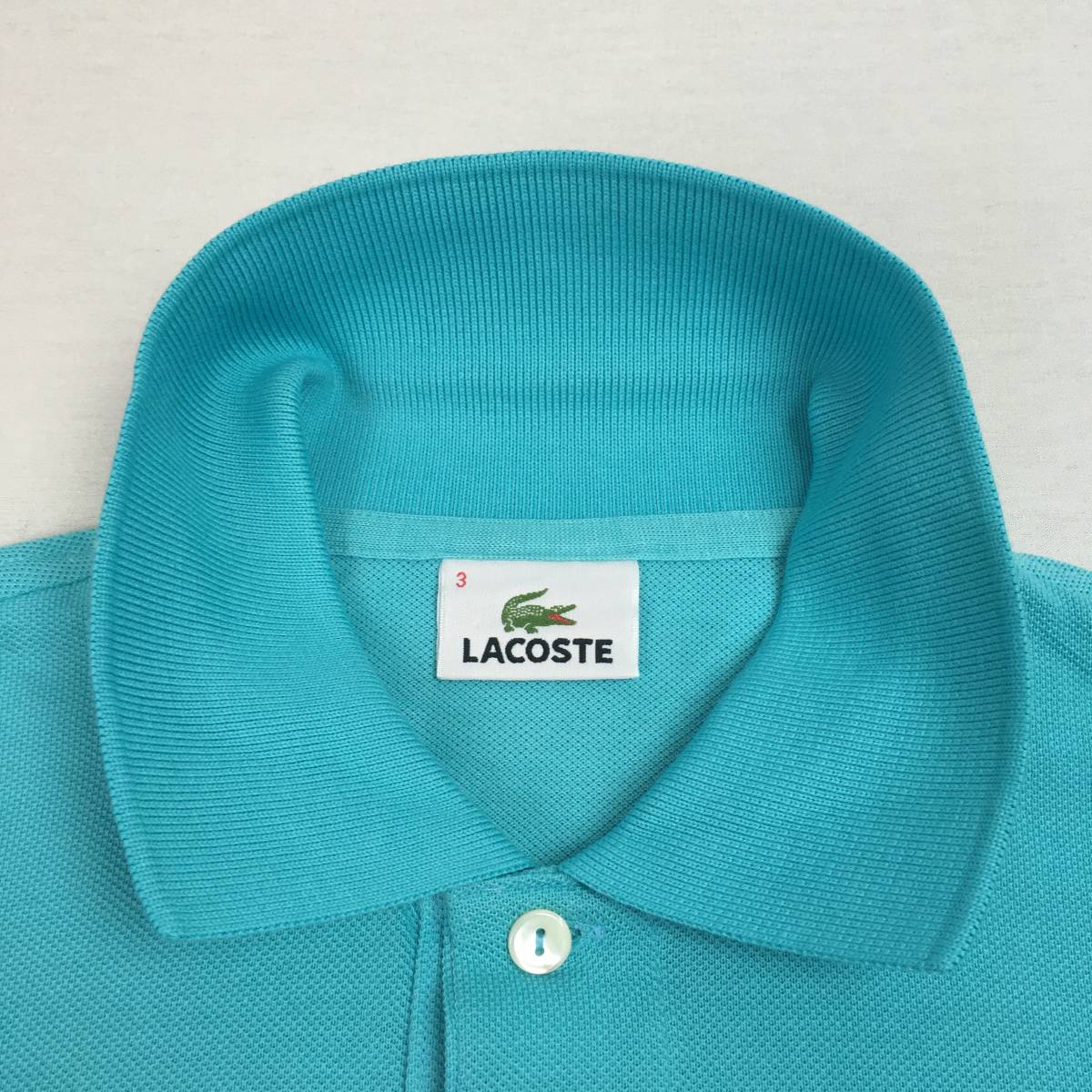 【美品】LACOSTE ラコステ ポロシャツ L1212X 鹿の子 サイズ3 水色 日本製 半袖 シャツ_画像3