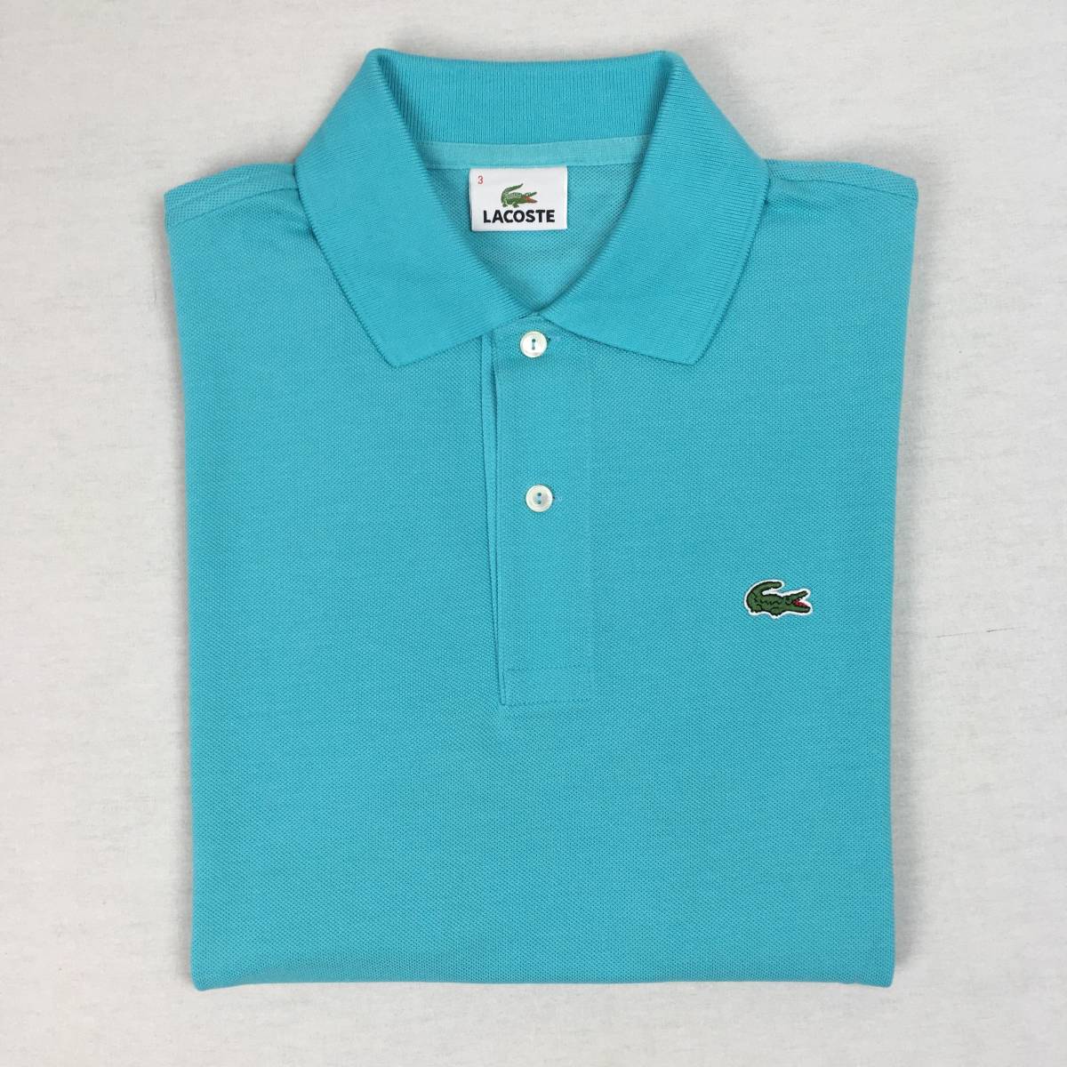 【美品】LACOSTE ラコステ ポロシャツ L1212X 鹿の子 サイズ3 水色 日本製 半袖 シャツ_画像7