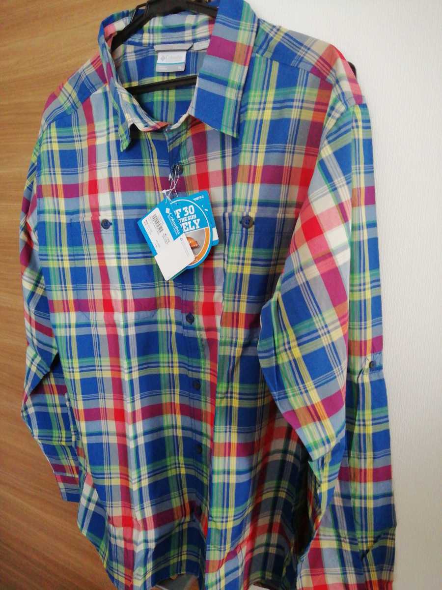 Columbia/コロンビア/チェックシャツ XLサイズ/LSシャツ/新品保管品/赤青緑黄チェック/好配色好印象_画像2