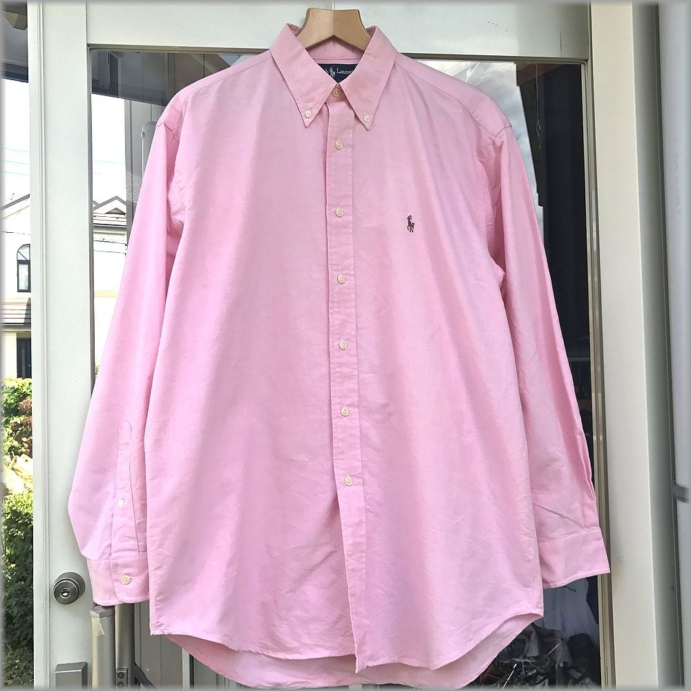 * Polo Ralph Lauren YARMOUTH оскфорд земля длинный рукав кнопка down рубашка size 16-33 розовый * 90s Vintage 