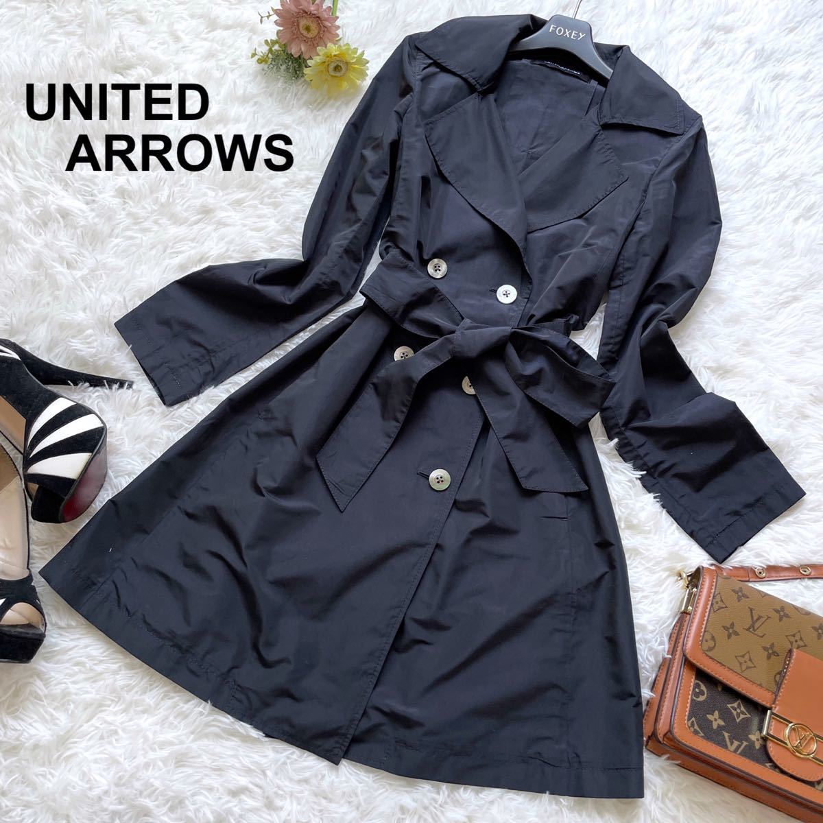ユナイテッド アローズ UNITED ARROWS トレンチコート 薄手 サイズ38 ブラック 黒 スプリングコート 薄手