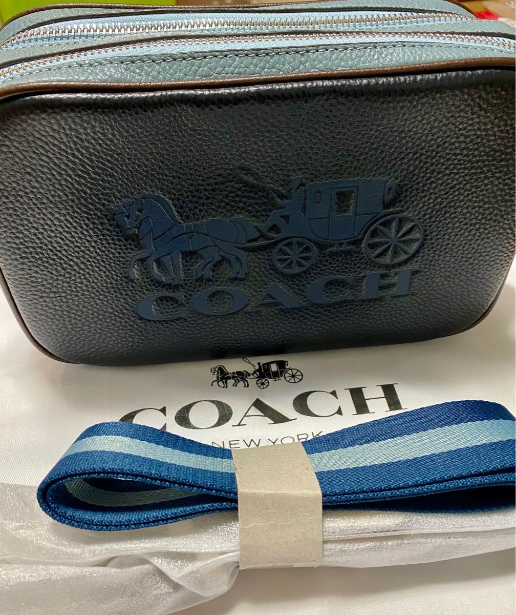 最短発送☆COACH コーチ ダブルファスナー ジェス ショルダーバッグ 黒×水色☆