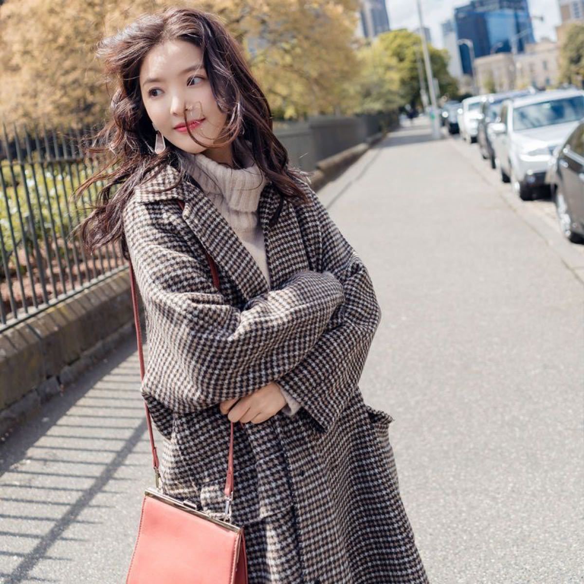 感謝の声続々! ZARA ガンクラブチェック ステンカラーコート 千鳥格子