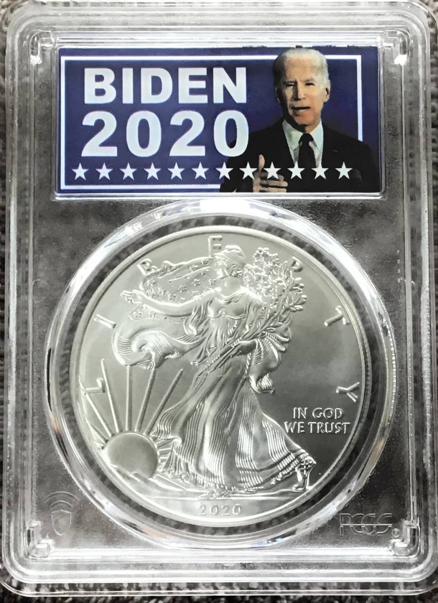 【 最高鑑定 】2020年 アメリカ シルバーイーグル 1ドル 銀貨 PCGS MS70 モダンコイン バイデンラベル アンティーク 送料込み_画像1