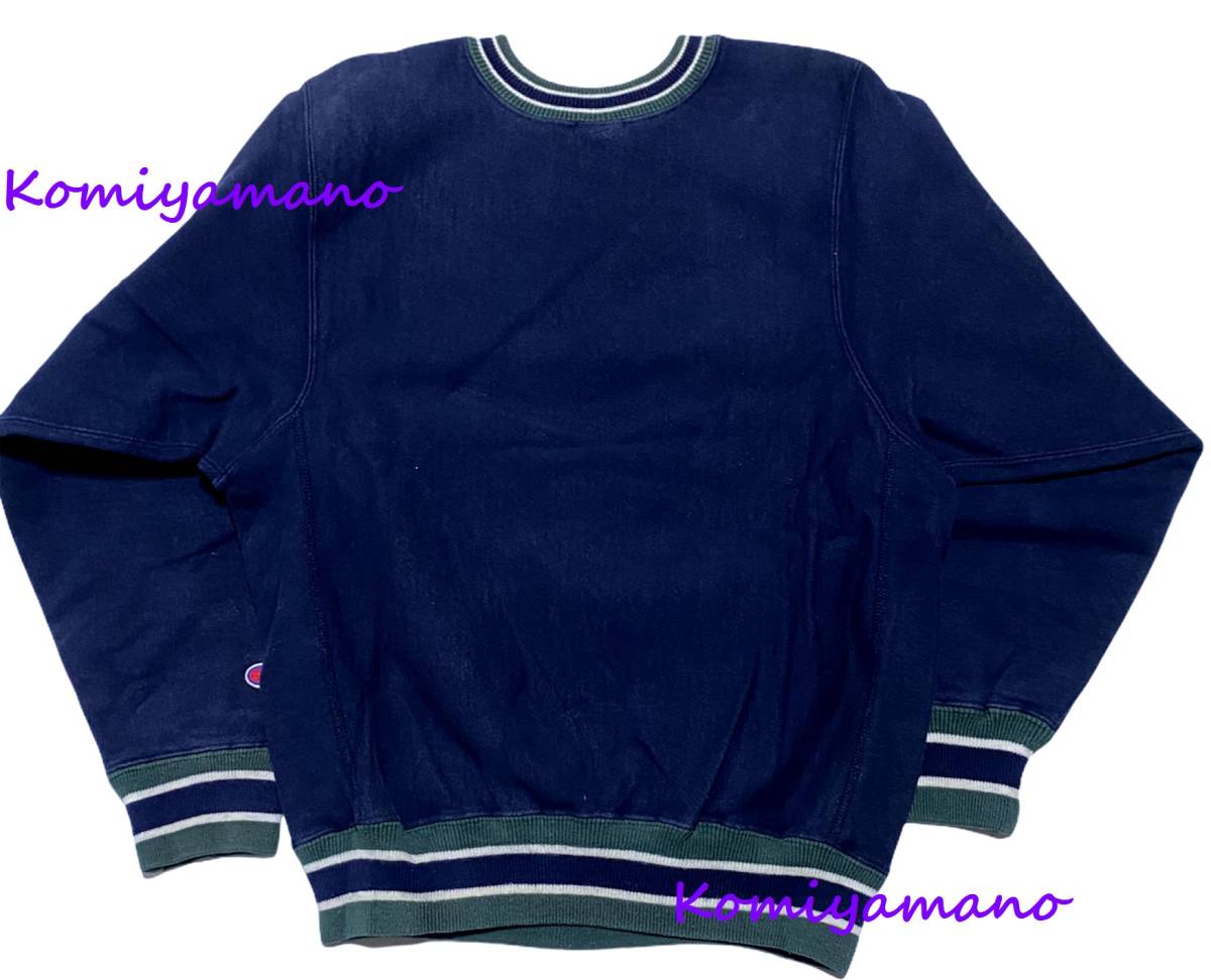 90s ビンテージ Champion チャンピオン リバースウィーブ REVERSE WEAVE スウェット ストライプリブ ビッグロゴ トレーナー_画像5