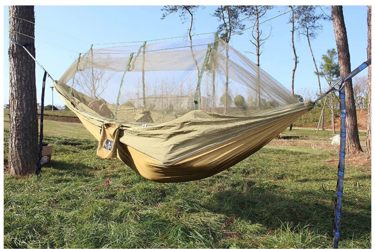 ハンモック 蚊帳付き パラシュート 耐荷重 超広い 2人用 収納袋付き 