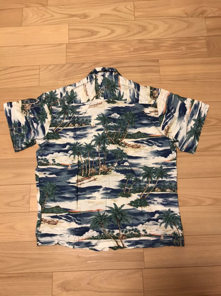 美品☆HAWAII製／RESERVE HAWAIIAN COLLECTION サイズS 希少.RAYON生地　半袖レーヨン アロハシャツ 風景画総柄プリント ヤシの木他_画像7