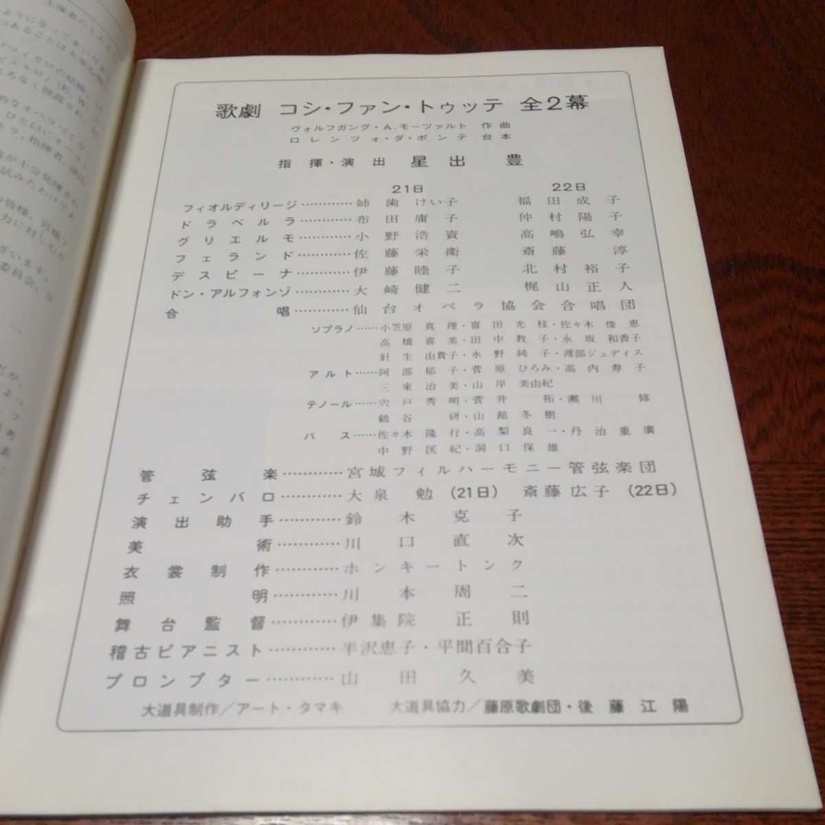 オペラパンフレット「仙台オペラ協会　コシ　ファン　トゥッテ」1981年９月21,22日、宮城県民会館、指揮星出豊、宮城フィルハーモニー_画像3