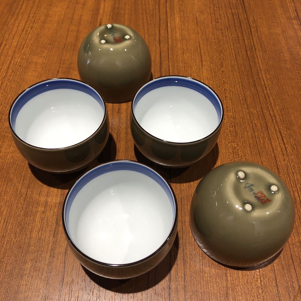 〈送料無料〉深川製磁 茶灰釉 茶碗 茶器 三つ足 湯呑 百年庵 深川製 深川