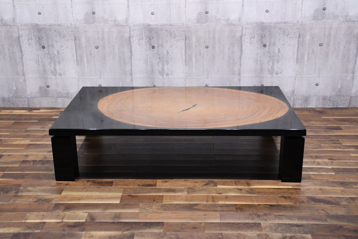 ADK195 希少品 karimoku カリモク 輪切り ブビンガ天板 座卓 5尺 ロー
