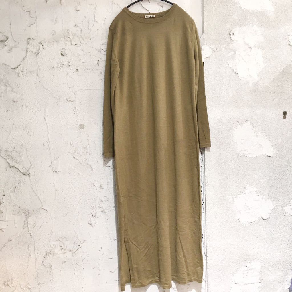17aw AURALEE カシミヤウール ハイゲージ ニット ワンピース オーラリー ブラウン サイズ1 レディース