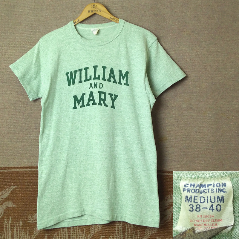 染み込みプリント【CHAMPION】60s Heather Green T-Shirt/ 60年代 チャンピオン プロダクツタグ Tシャツ 霜降り グリーン ヴィンテージ 70s